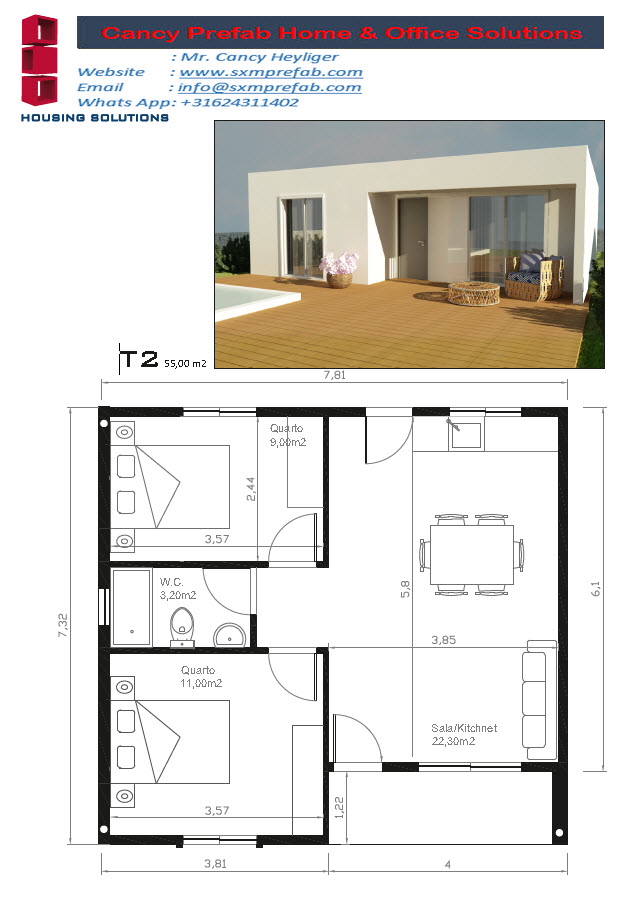 CH101 55m2 2 Bedrooms 1 Bathroom 1 Kitchen 1 living room